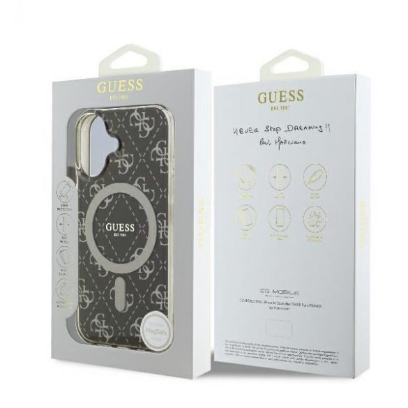 Guess GUHMP16SH4DTEW IML 4G Background MagSafe husă tare pentru iPhone 16 - maro