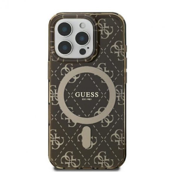 Guess GUHMP16LH4DTEW IML 4G Background MagSafe carcase rigide pentru iPhone 16 Pro - maro