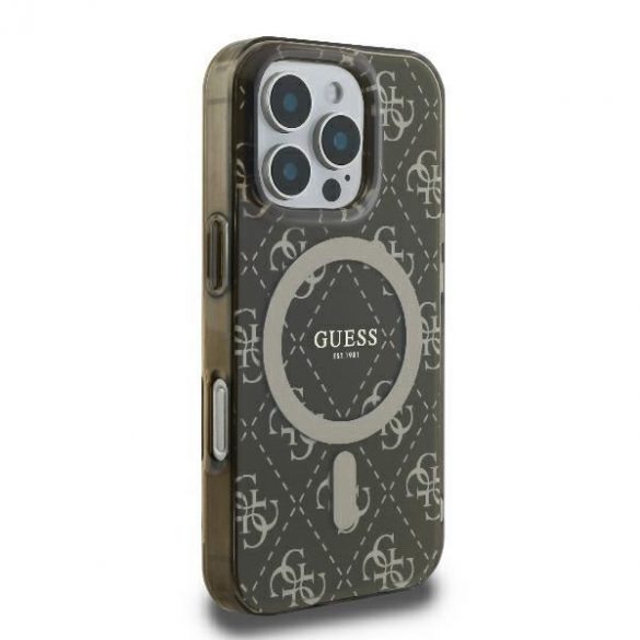 Guess GUHMP16LH4DTEW IML 4G Background MagSafe carcase rigide pentru iPhone 16 Pro - maro