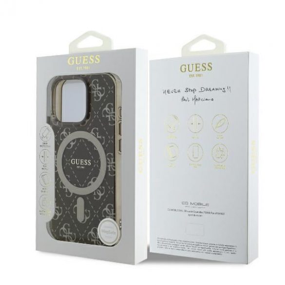 Guess GUHMP16LH4DTEW IML 4G Background MagSafe carcase rigide pentru iPhone 16 Pro - maro