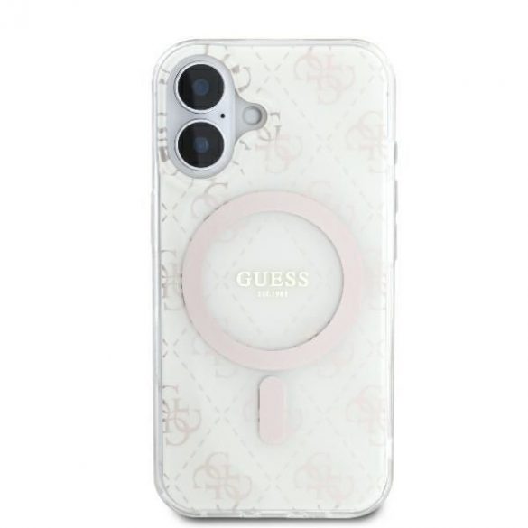 Guess GUHMP16SH4DTEH IML 4G Background MagSafe carcasă tare pentru iPhone 16 - alb