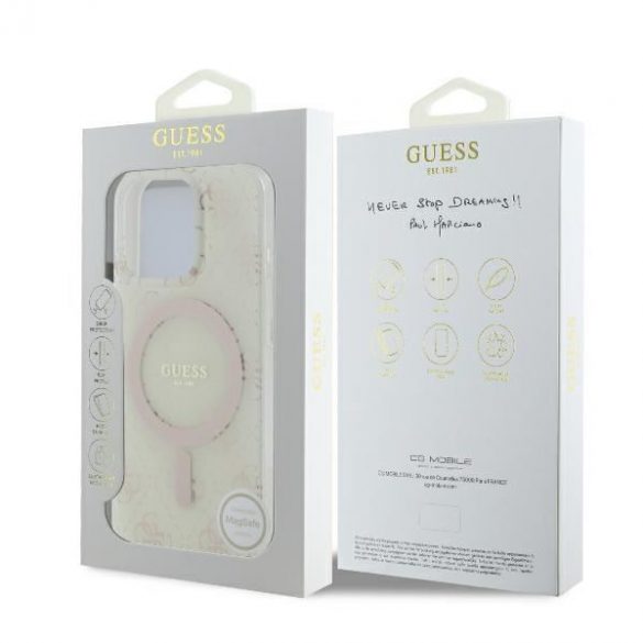 Guess GUHMP16LH4DTEH IML 4G Background MagSafe carcasă tare pentru iPhone 16 Pro - alb