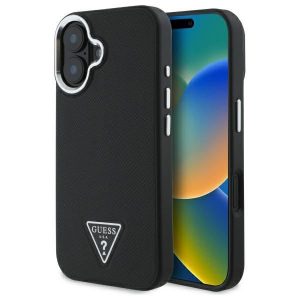 Guess GUHMP16SPGTSPSK Triunghi granulat MagSafe carcasă tare pentru iPhone 16 - negru