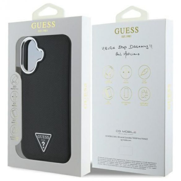 Guess GUHMP16SPGTSPSK Triunghi granulat MagSafe carcasă tare pentru iPhone 16 - negru