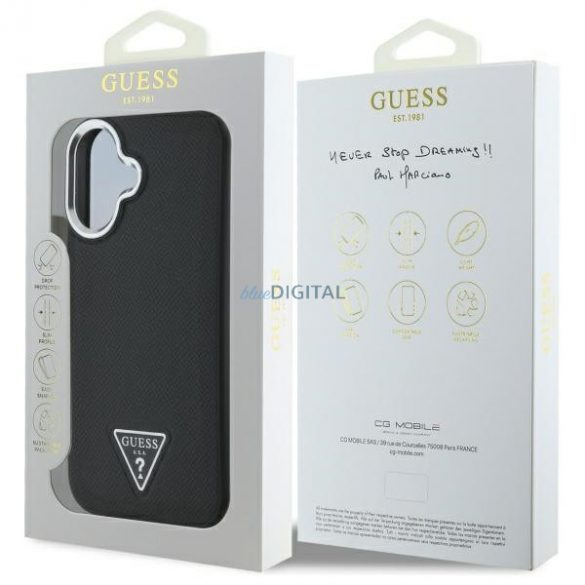 Guess GUHMP16MPMPGTSPSK Triunghi granulat carcasă tare compatibilă MagSafe pentru iPhone 16 Plus - negru