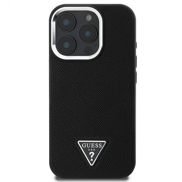 Guess GUHMP16LPGTSPSK Triunghi granulat, husă MagSafe pentru iPhone 16 Pro - negru