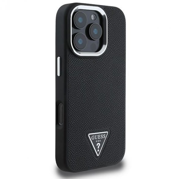 Guess GUHMP16LPGTSPSK Triunghi granulat, husă MagSafe pentru iPhone 16 Pro - negru