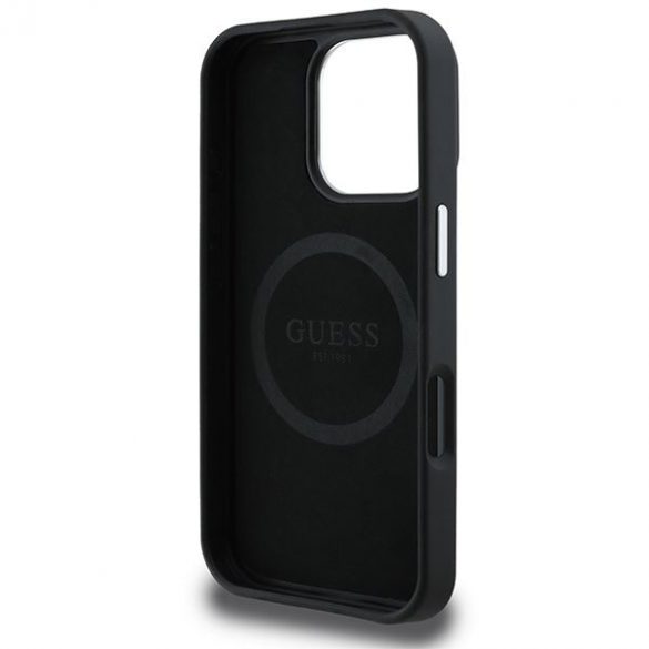 Guess GUHMP16LPGTSPSK Triunghi granulat, husă MagSafe pentru iPhone 16 Pro - negru