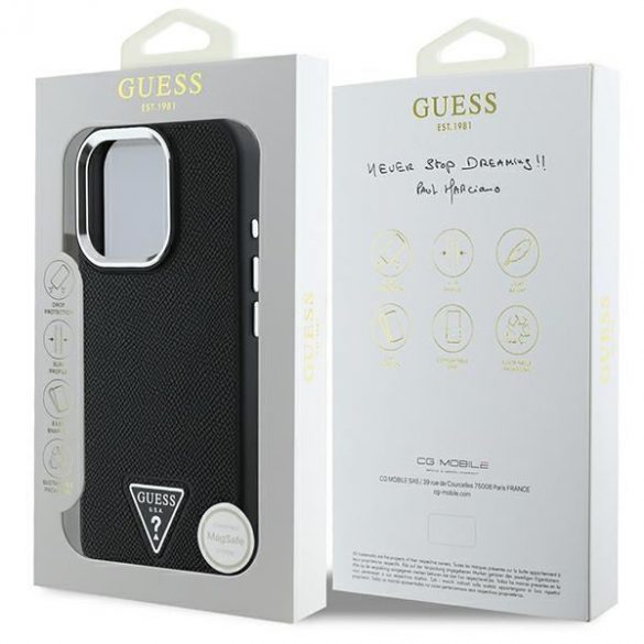 Guess GUHMP16LPGTSPSK Triunghi granulat, husă MagSafe pentru iPhone 16 Pro - negru