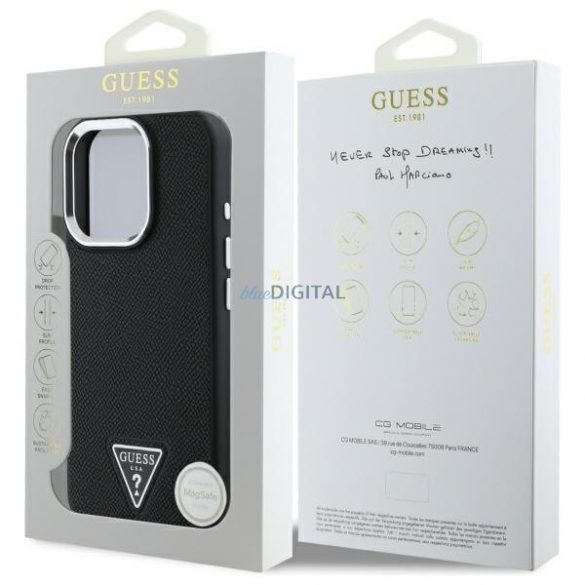 Guess GUHMP16XPGTSPSK Triunghi granulat carcasă tare compatibilă MagSafe pentru iPhone 16 Pro Max - negru