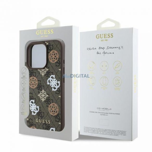 Guess GUHMP16LP4PWPW iPhone 16 Pro brązowy/maro MagSafe PU Bujor pe fundal 4G