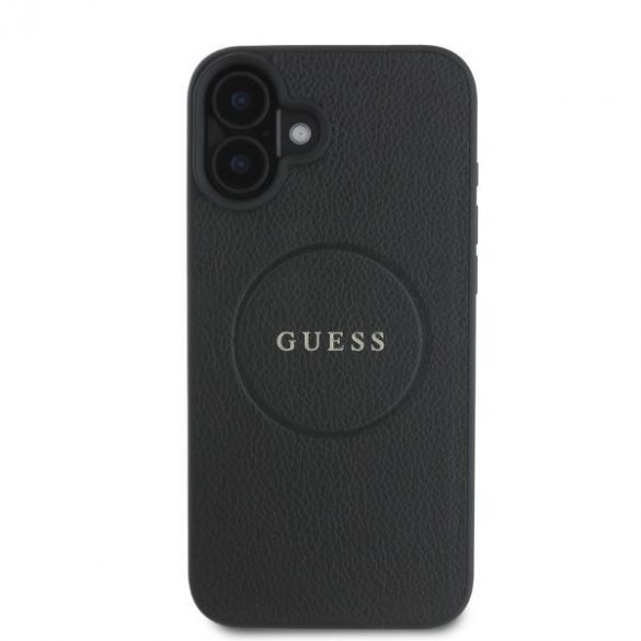 Guess GUHMP16SPGHSMMK Carcasă tare MagSafe cu inel din aur granulat pentru iPhone 16 - negru