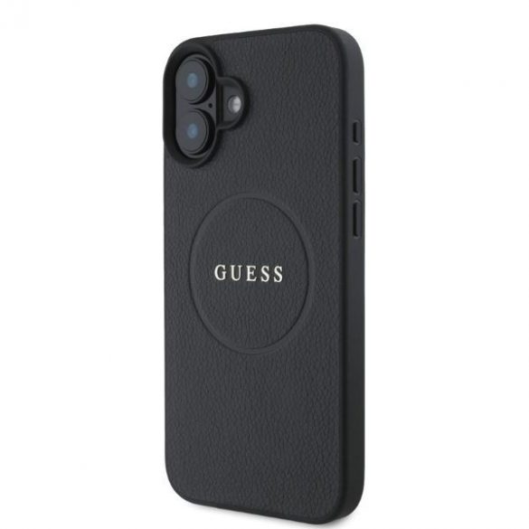 Guess GUHMP16SPGHSMMK Carcasă tare MagSafe cu inel din aur granulat pentru iPhone 16 - negru