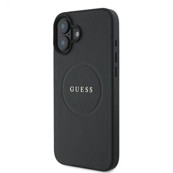 Guess GUHMP16MPMPGHSMMK Carcasă tare MagSafe cu inel din aur granulat pentru iPhone 16 Plus - negru