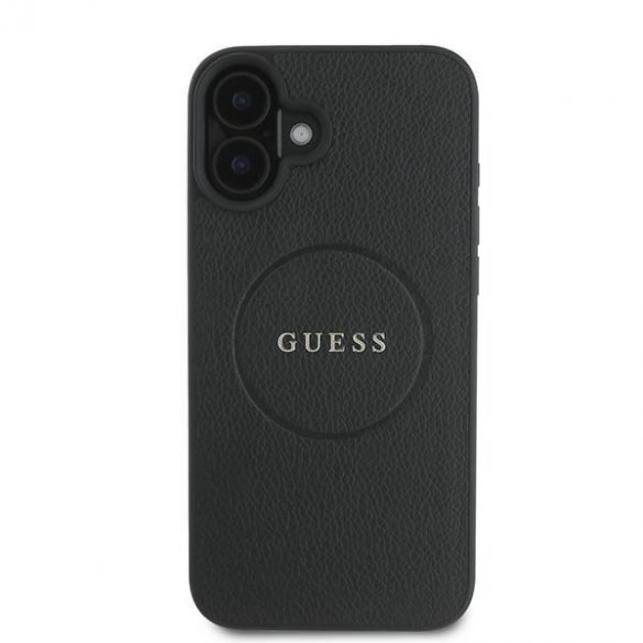 Guess GUHMP16MPMPGHSMMK Carcasă tare MagSafe cu inel din aur granulat pentru iPhone 16 Plus - negru