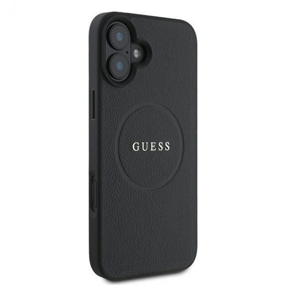 Guess GUHMP16MPMPGHSMMK Carcasă tare MagSafe cu inel din aur granulat pentru iPhone 16 Plus - negru