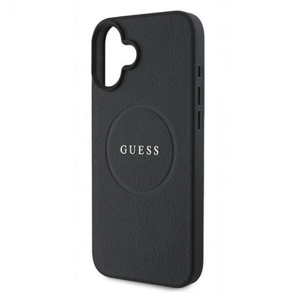 Guess GUHMP16MPMPGHSMMK Carcasă tare MagSafe cu inel din aur granulat pentru iPhone 16 Plus - negru