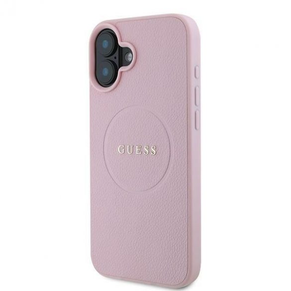 Guess GUHMP16MPGHSMMP Carcase rigide MagSafe cu inel din aur granulat pentru iPhone 16 Plus - roz