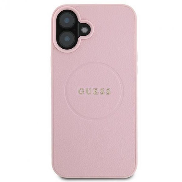 Guess GUHMP16MPGHSMMP Carcase rigide MagSafe cu inel din aur granulat pentru iPhone 16 Plus - roz