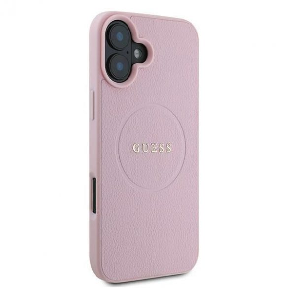 Guess GUHMP16MPGHSMMP Carcase rigide MagSafe cu inel din aur granulat pentru iPhone 16 Plus - roz