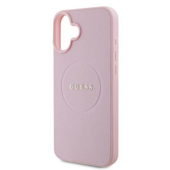 Guess GUHMP16MPGHSMMP Carcase rigide MagSafe cu inel din aur granulat pentru iPhone 16 Plus - roz