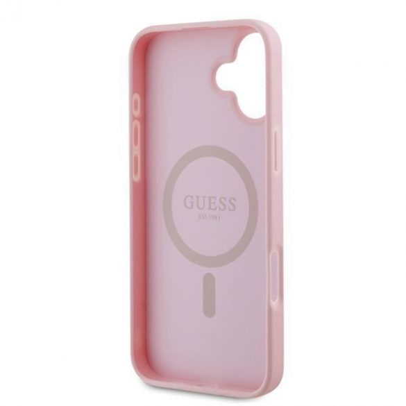 Guess GUHMP16MPGHSMMP Carcase rigide MagSafe cu inel din aur granulat pentru iPhone 16 Plus - roz