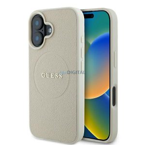 Guess GUHMP16SPGHSMME Carcasă rigidă MagSafe Grained Ring pentru iPhone 16 - bej