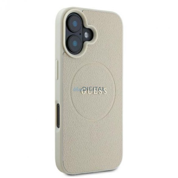 Guess GUHMP16SPGHSMME Carcasă rigidă MagSafe Grained Ring pentru iPhone 16 - bej