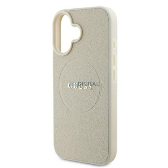 Guess GUHMP16SPGHSMME Carcasă rigidă MagSafe Grained Ring pentru iPhone 16 - bej