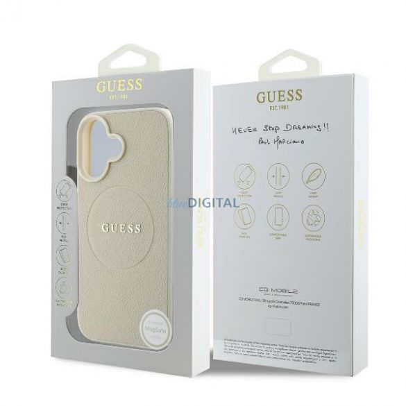 Guess GUHMP16SPGHSMME Carcasă rigidă MagSafe Grained Ring pentru iPhone 16 - bej