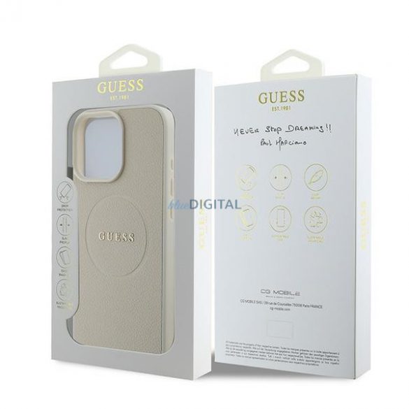 Guess GUHMP16LPGHSMME Carcase rigide Grained Ring MagSafe pentru iPhone 16 Pro - bej