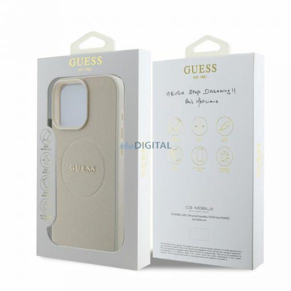 Husă rigidă Guess GUHMP16XPGHSMME Grained Ring MagSafe pentru iPhone 16 Pro Max - bej