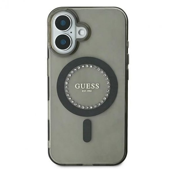 Guess GUHMP16SPFTDTEK IML Rhinestones MagSafe carcasă tare pentru iPhone 16 - negru