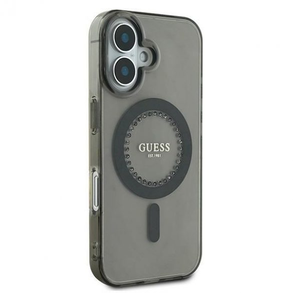 Guess GUHMP16SPFTDTEK IML Rhinestones MagSafe carcasă tare pentru iPhone 16 - negru