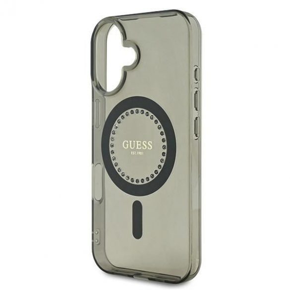 Guess GUHMP16SPFTDTEK IML Rhinestones MagSafe carcasă tare pentru iPhone 16 - negru