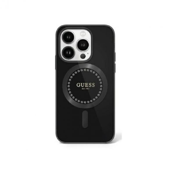 Guess GUHMP16LPFTDTEK IML Rhinestones MagSafe carcasă tare iPhone 16 Pro - negru