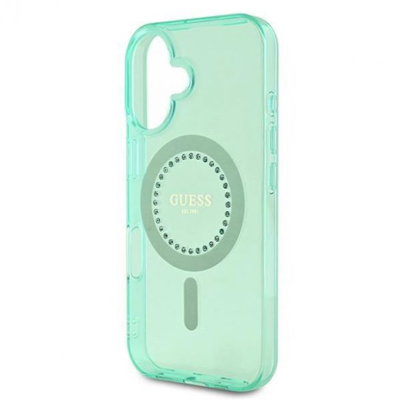 Guess GUHMP16SPFTDTEN IML Rhinestones MagSafe carcasă tare pentru iPhone 16 - verde