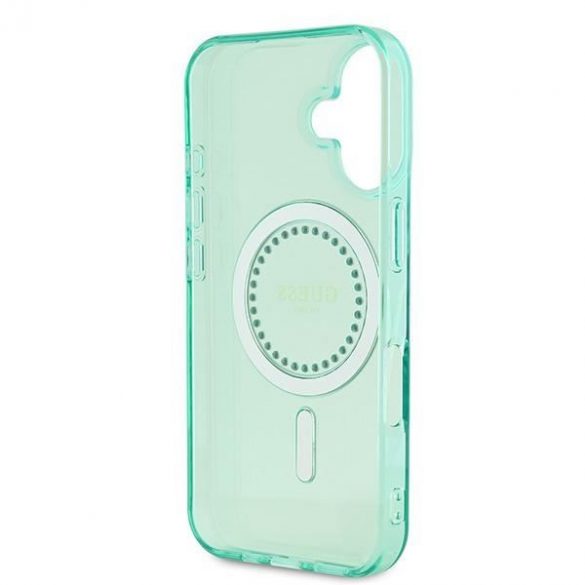 Guess GUHMP16SPFTDTEN IML Rhinestones MagSafe carcasă tare pentru iPhone 16 - verde