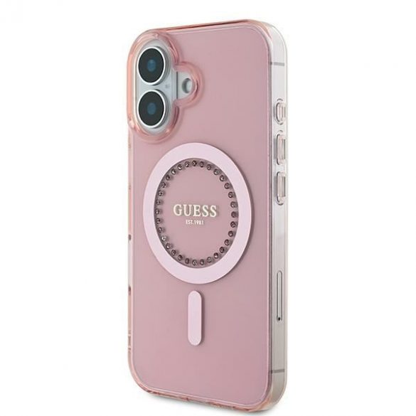 Guess GUHMP16SPFTDTEP IML Rhinestones MagSafe carcasă tare pentru iPhone 16 - roz