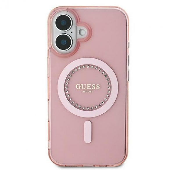 Guess GUHMP16SPFTDTEP IML Rhinestones MagSafe carcasă tare pentru iPhone 16 - roz