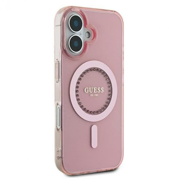 Guess GUHMP16SPFTDTEP IML Rhinestones MagSafe carcasă tare pentru iPhone 16 - roz