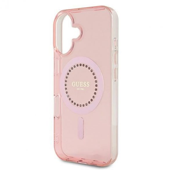 Guess GUHMP16SPFTDTEP IML Rhinestones MagSafe carcasă tare pentru iPhone 16 - roz