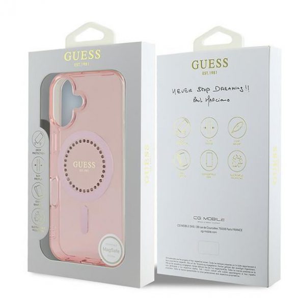 Guess GUHMP16SPFTDTEP IML Rhinestones MagSafe carcasă tare pentru iPhone 16 - roz