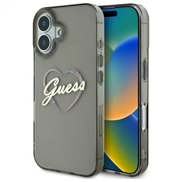 Guess GUHCP16SHCHGSPK IML Heart husă tare pentru iPhone 16 - negru