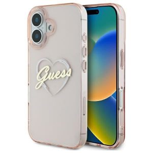 Guess GUHCP16SHCHGSPP IML Heart husă tare pentru iPhone 16 - roz