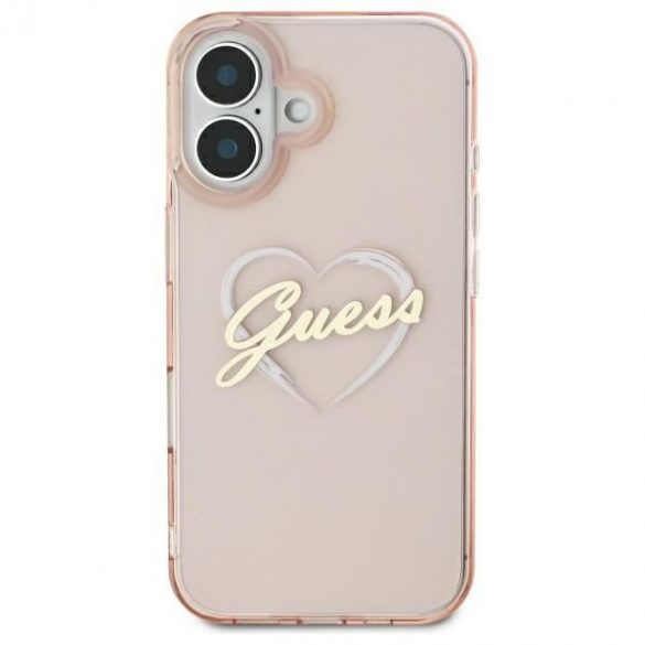 Guess GUHCP16SHCHGSPP IML Heart husă tare pentru iPhone 16 - roz