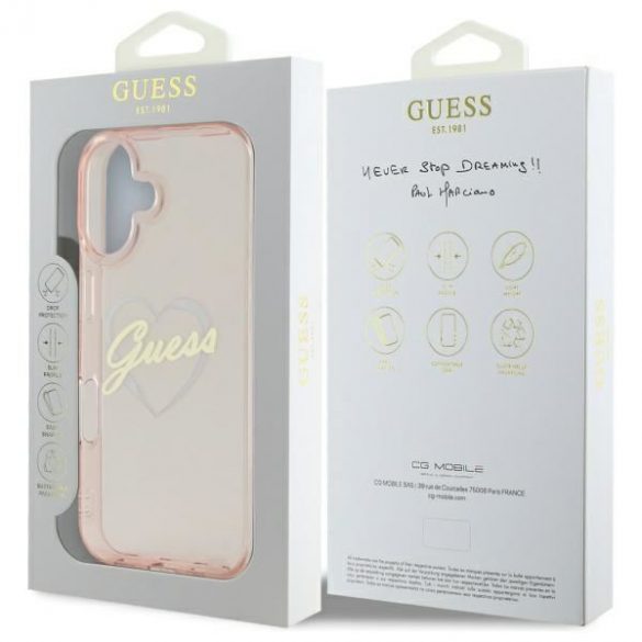 Guess GUHCP16SHCHGSPP IML Heart husă tare pentru iPhone 16 - roz