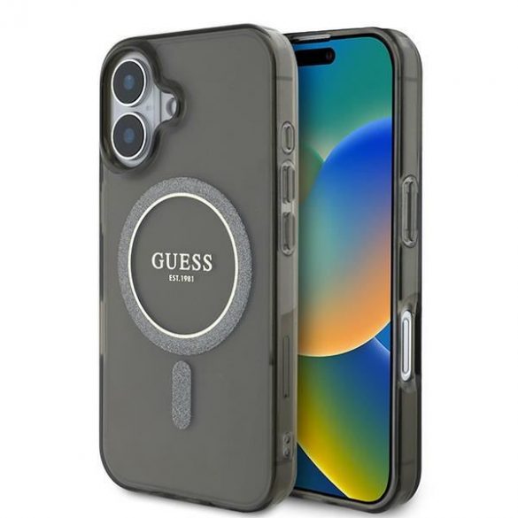 Guess GUHMP16SHFGEREK IML Glitter Circle MagSafe husă tare pentru iPhone 16 - negru