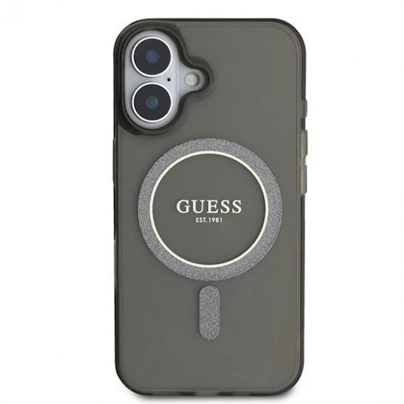 Guess GUHMP16SHFGEREK IML Glitter Circle MagSafe husă tare pentru iPhone 16 - negru