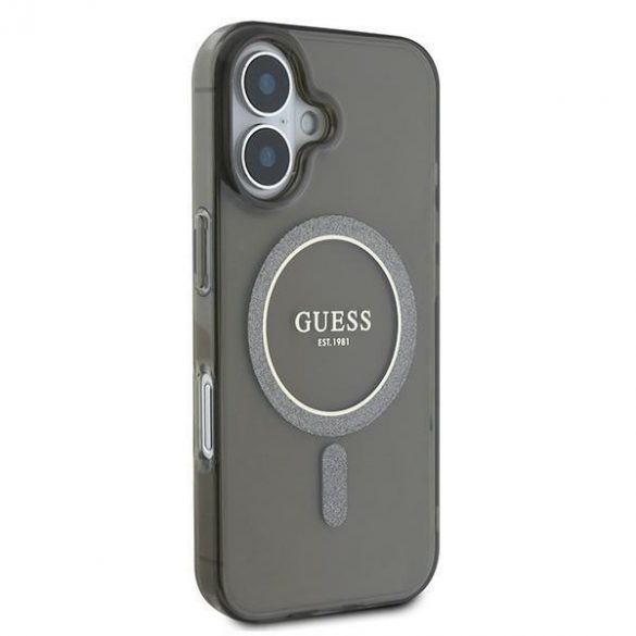 Guess GUHMP16SHFGEREK IML Glitter Circle MagSafe husă tare pentru iPhone 16 - negru